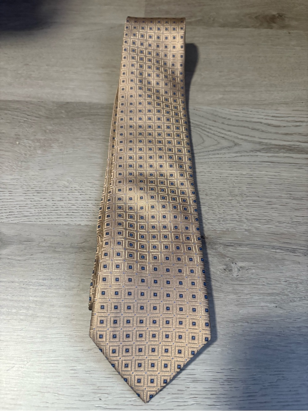 Stafford Beige Tie with Navy Square Motif